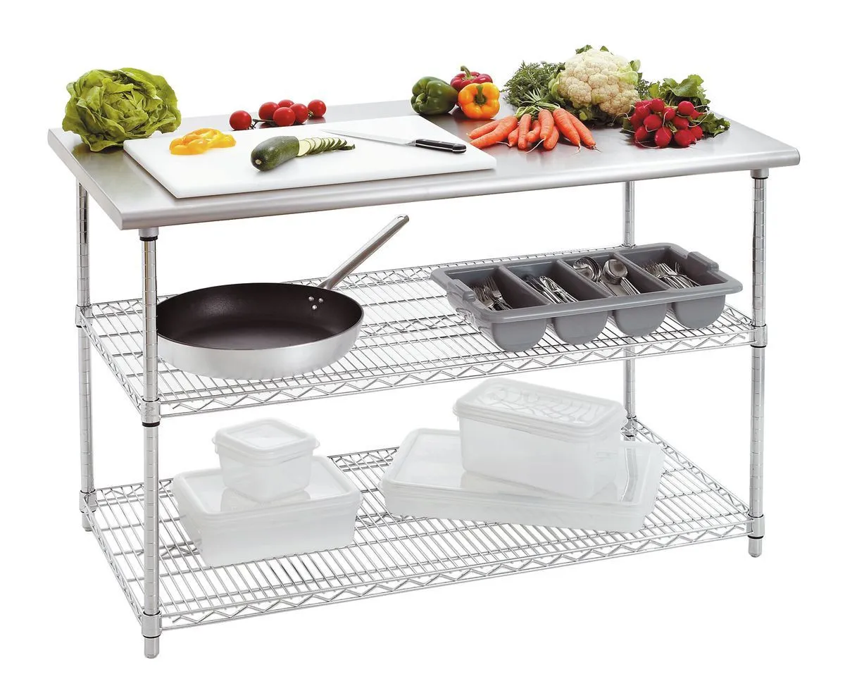 Mesa de Inox com 2 Prateleiras Baixas - L 1300 x P 690 mm