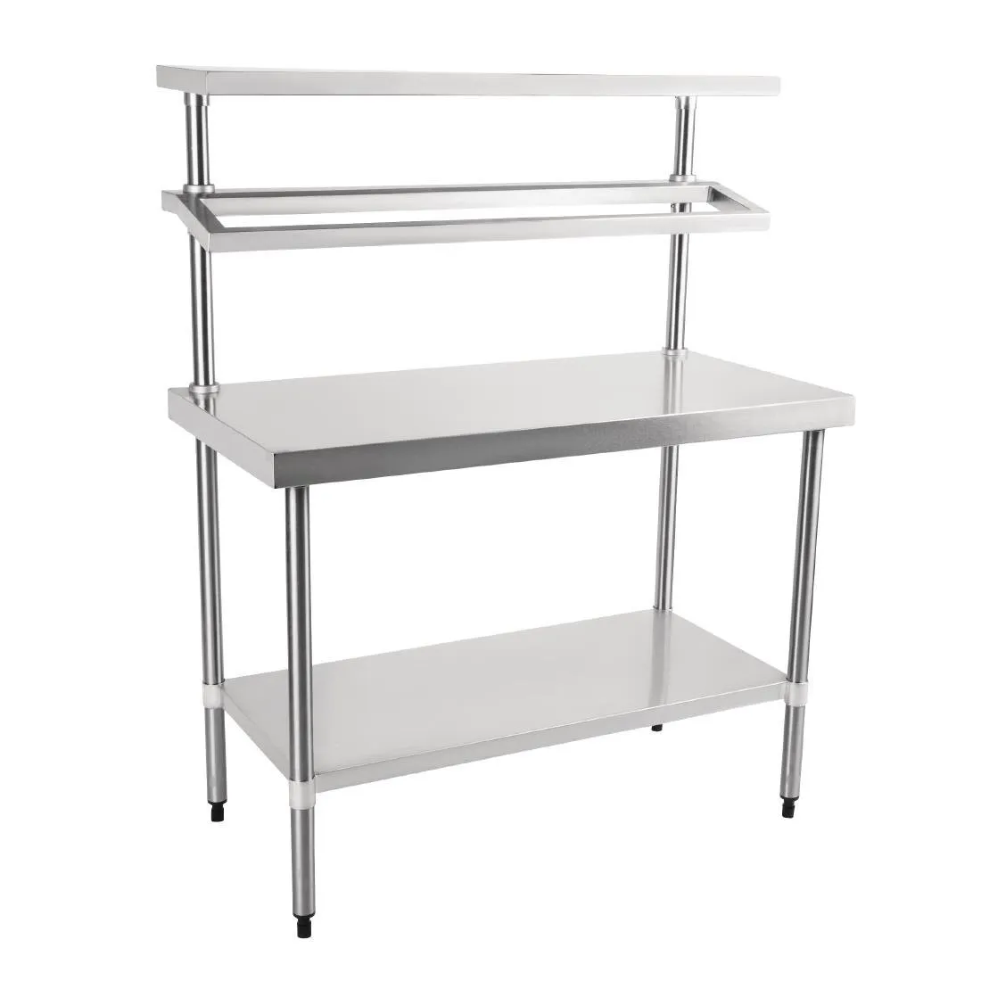 Mesa de preparação em aço inoxidável com suporte para recipientes GN e prateleira - 1200 x 600 mm