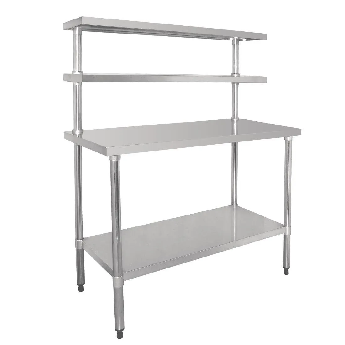 Mesa de Aço Inoxidável com Prateleira e 2 Prateleiras Superiores - 1800 x 600 mm