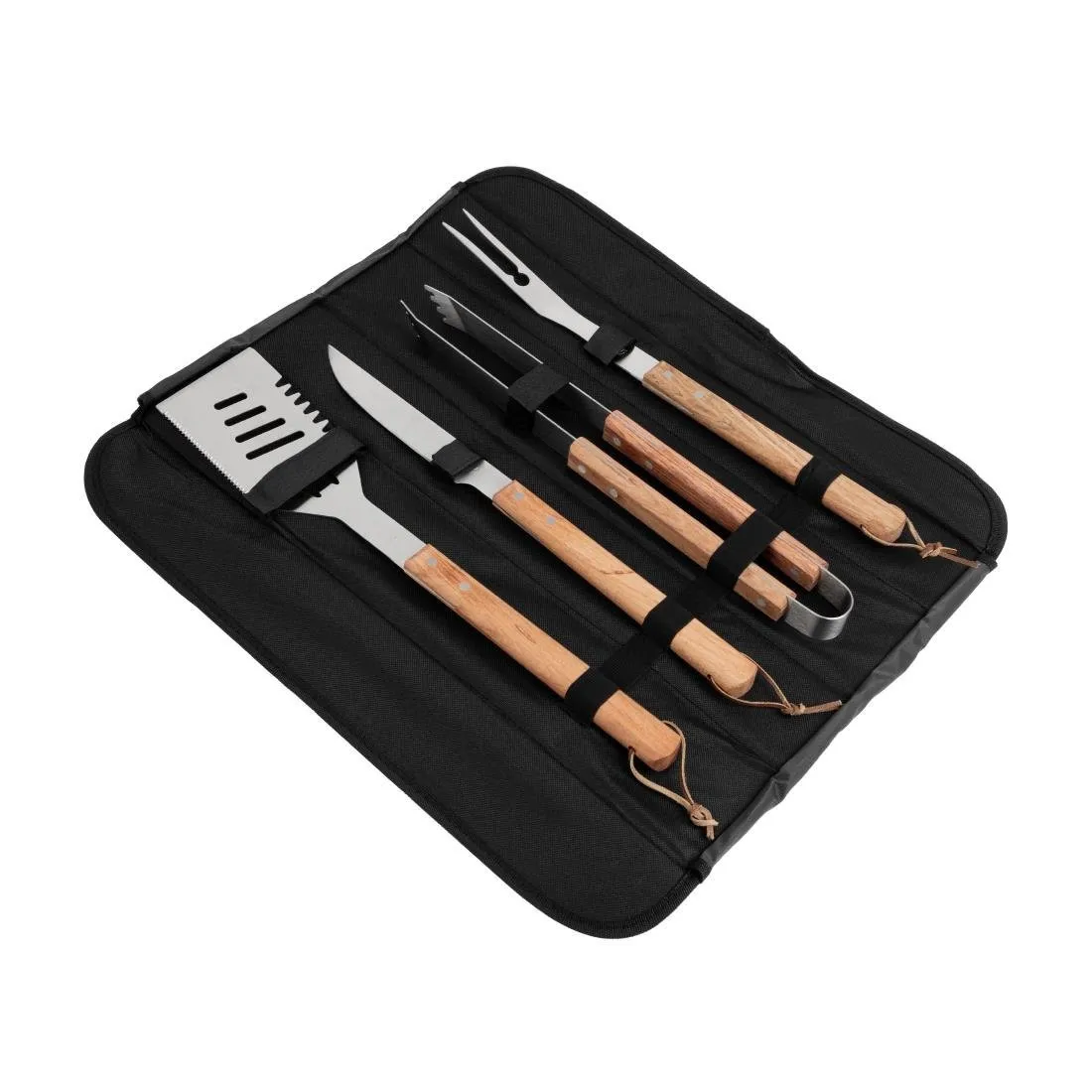 Kit de churrasco em inox e madeira com 4 utensílios