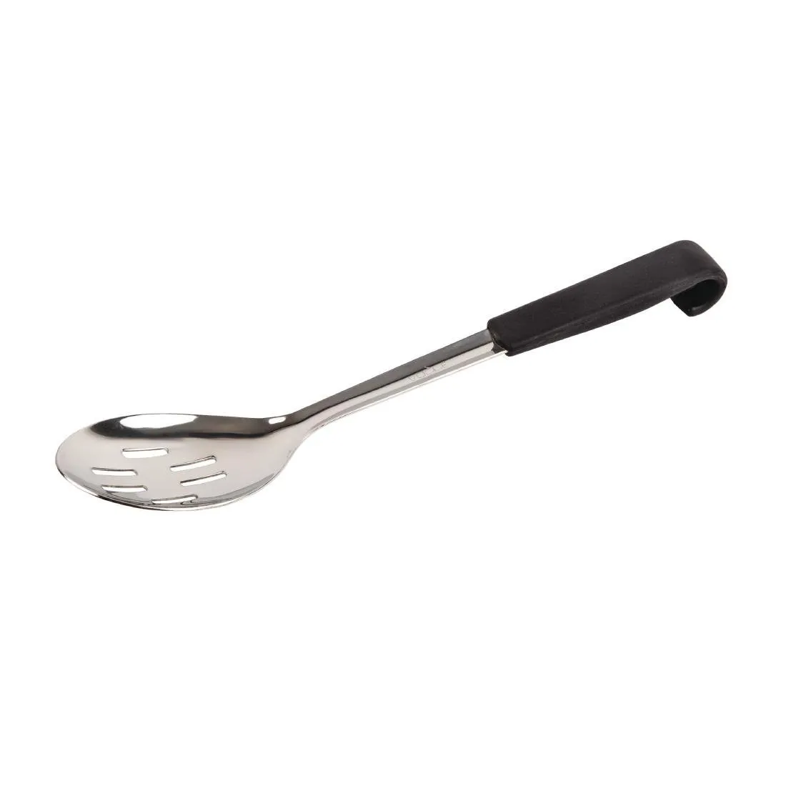 Colher de Serviço Perfurada com Cabo Preto em Inox - L 340 mm
