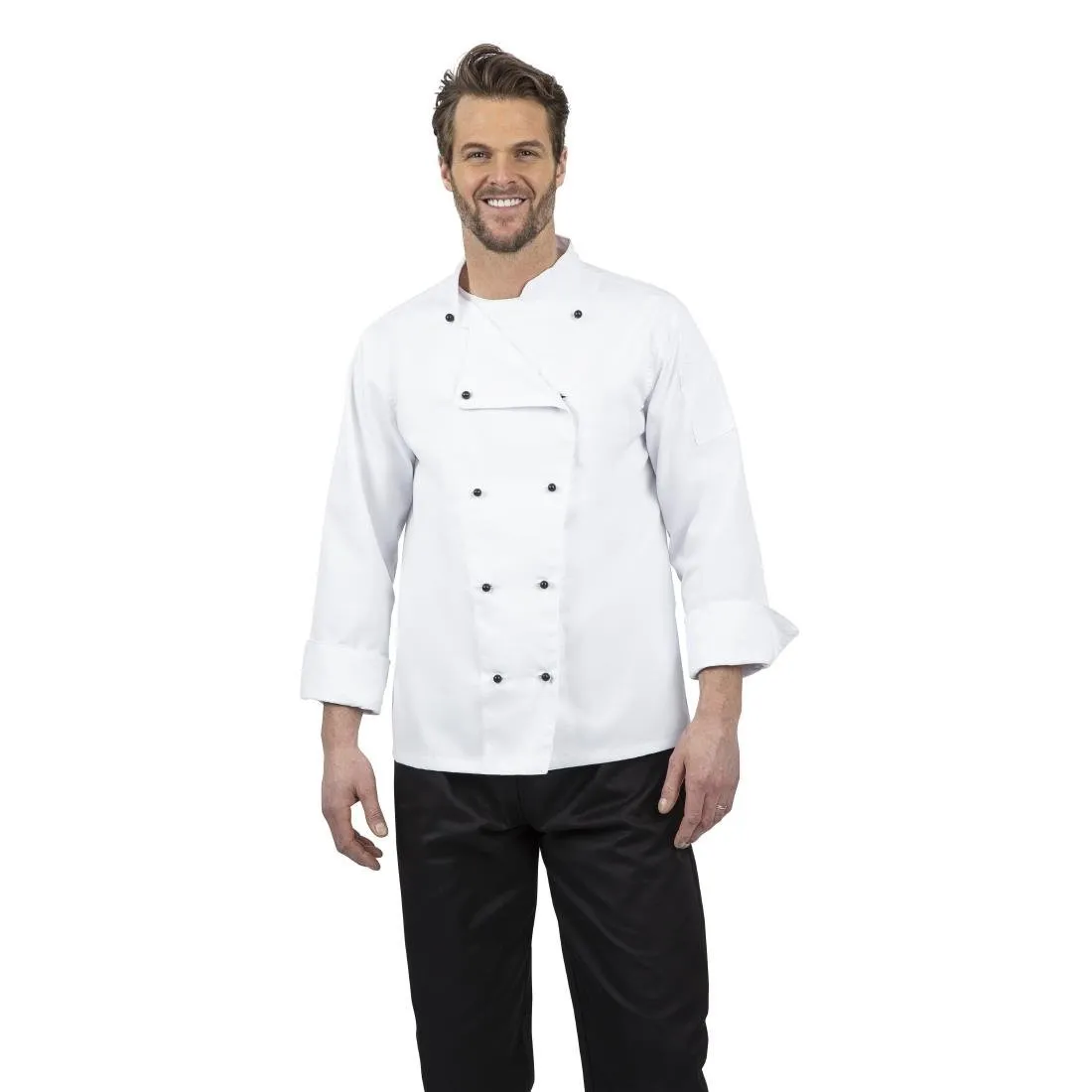 Casaco de Cozinha Unissexo Chicago de Mangas Compridas Branco Tamanho M