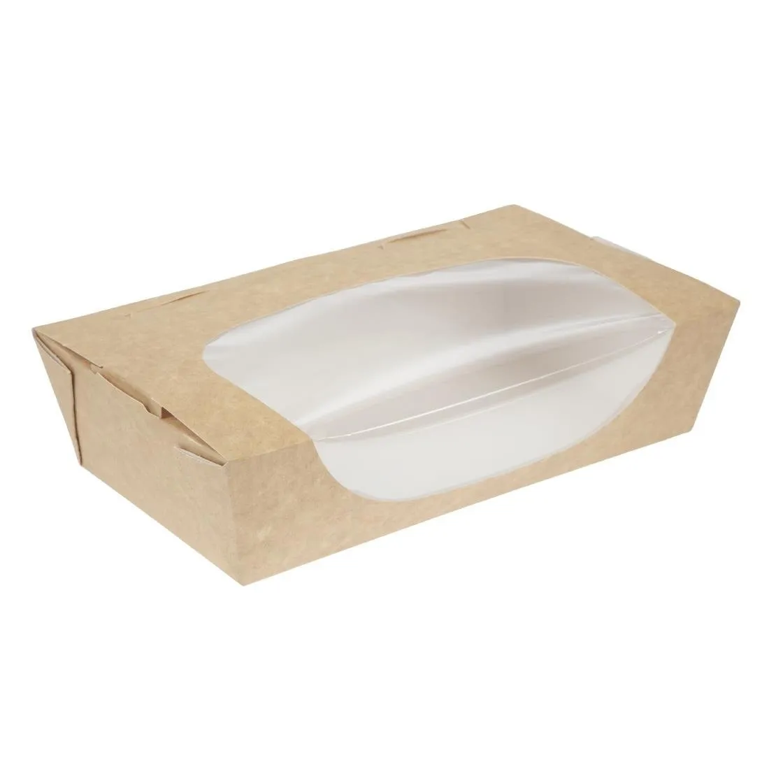 Barquetes de salada Kraft recicláveis com janela - 1000 ml - Pacote com 200
