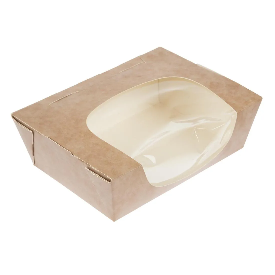 Barquetes de salada Kraft recicláveis com janela de acetato - 825ml - Pacote com 200