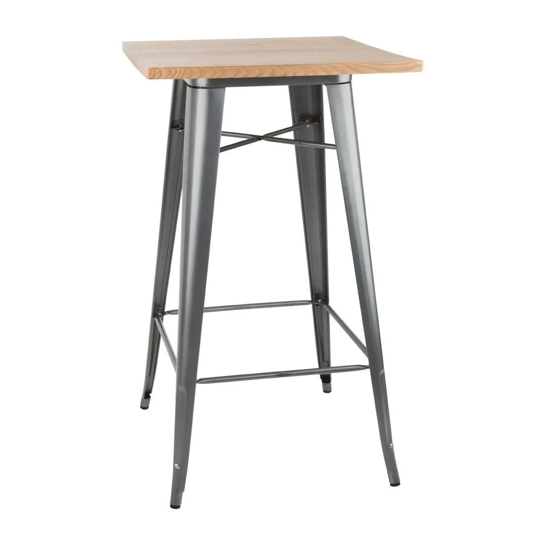 Mesa de Bar Cinza com Tampo de Madeira