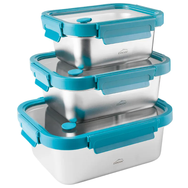 Caixa Inox com Tampa de Vidro Etern - Conjunto de 3