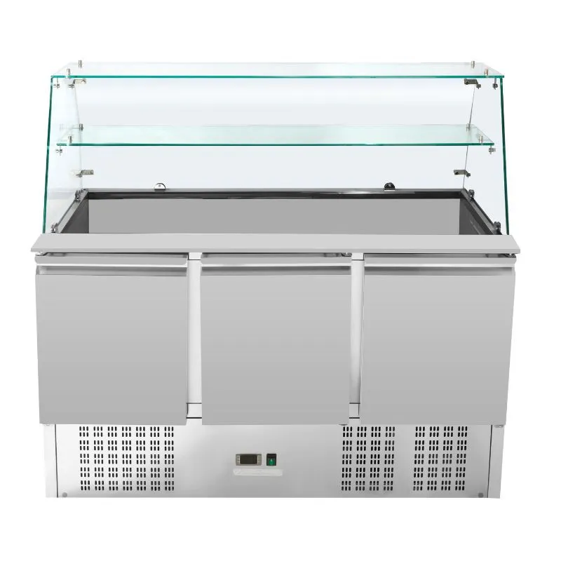 Saladette Refrigerada 3 Portas 368 L, Vitrine de Vidro, Cubas GN 1/1, 0/+10 °C, Inox, Frio Estático