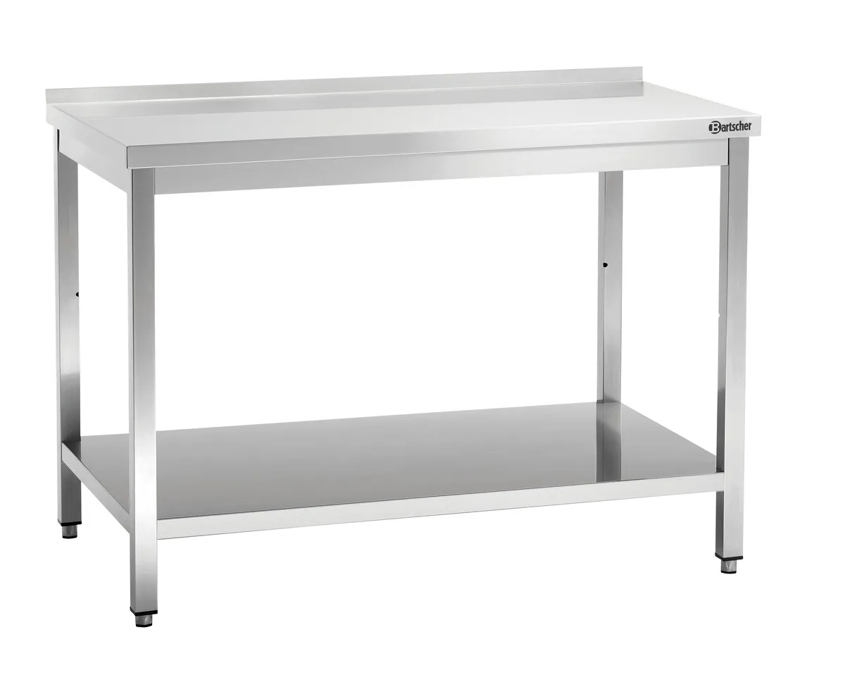 Mesa de Trabalho Inox com Prateleira Baixa e Espelho - P 700 mm - L 1400 mm