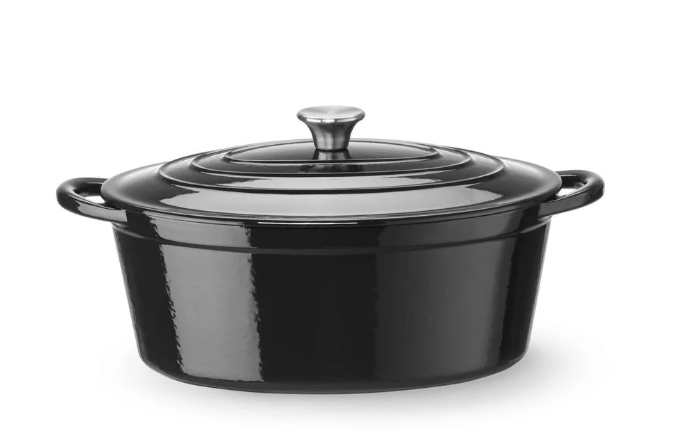 Cocotte em Ferro Fundido Esmaltado Oval Preto - 6,88 L