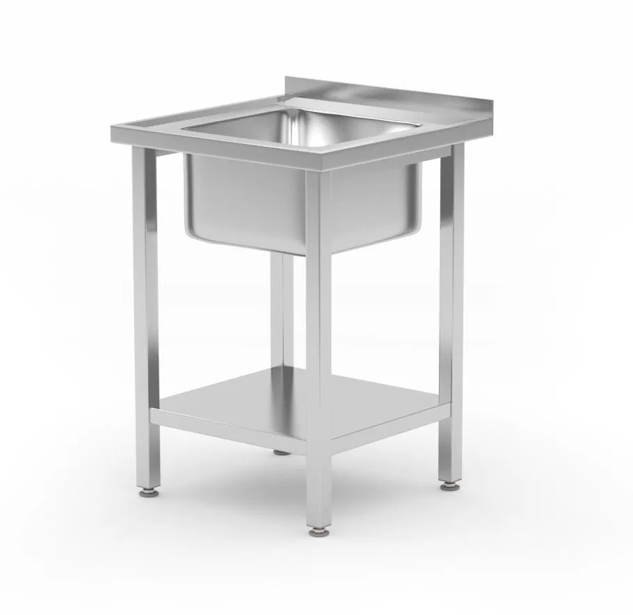 Bancada com 1 Cuba ao Centro Kitchen Line com Prateleira - P 600 x L 600 mm