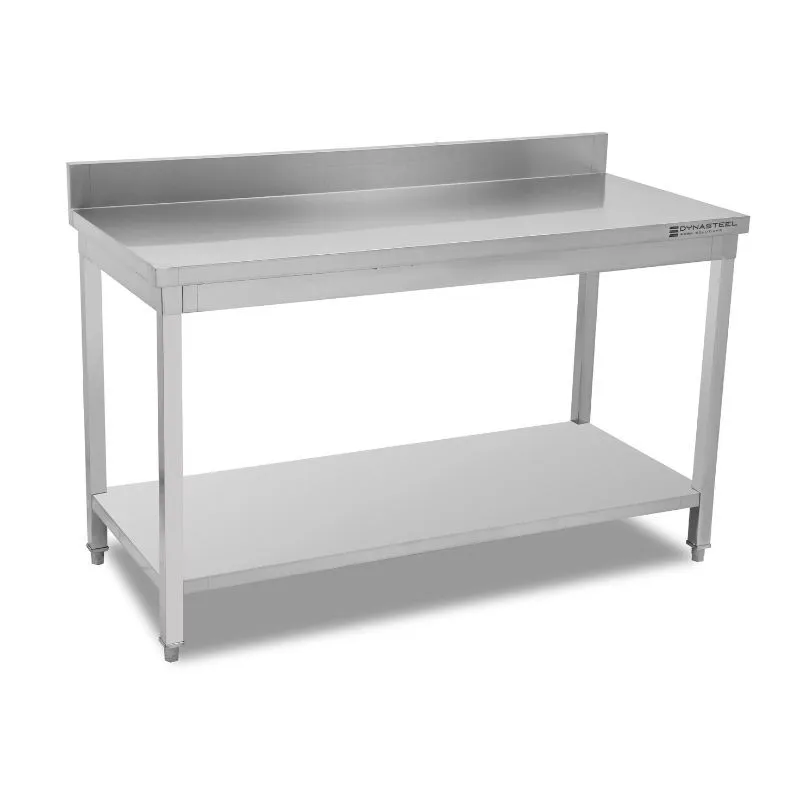 Mesa Inox Profissional 1400 x 600 mm com Backsplash e Prateleira Inferior, Altura 950 mm, AISI 201