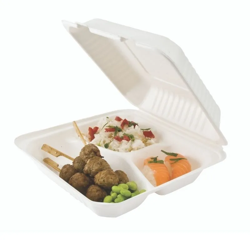 Lancheira de Bagasse com 3 compartimentos - Conjunto de 50