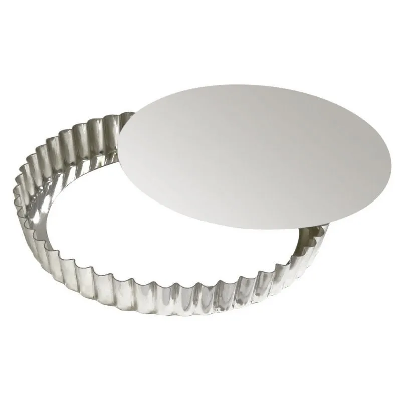 Forma de Torta Redonda Frisada com Fundo Removível - Ferro Branco - Ø 280 mm