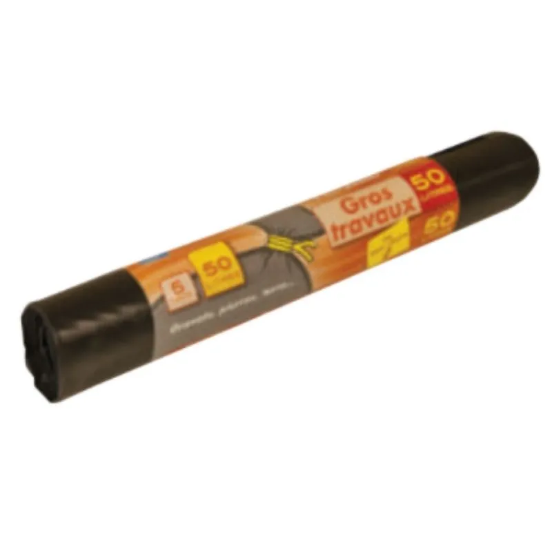 Saco de lixo para trabalhos pesados - 50 L - Pacote com 5