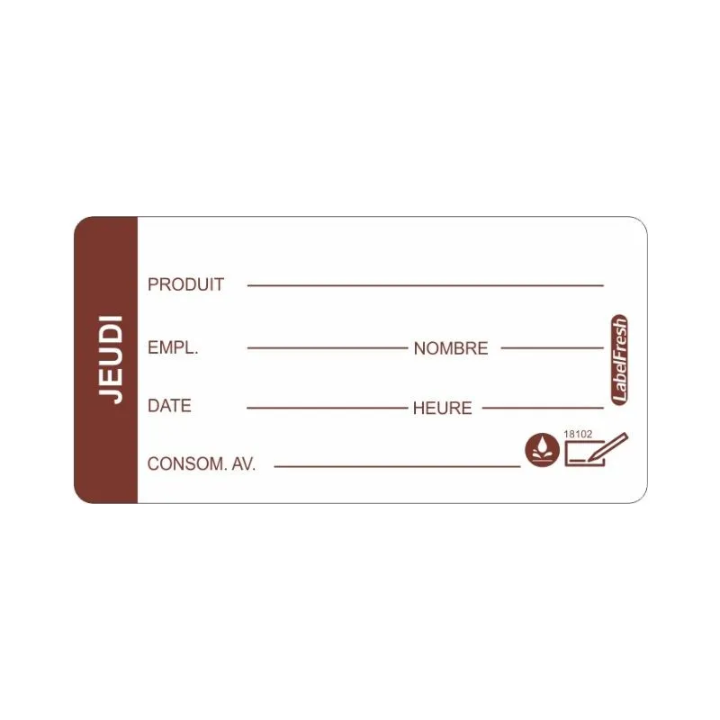 Etiqueta de Rastreabilidade LabelFresh Solúvel Pro - Quinta-feira - 60 x 30 mm - Lote de 250