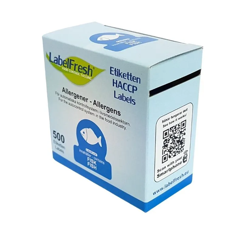 Etiqueta de Rastreabilidade LabelFresh Alergénios Ícones - Peixe - 70 x 45 mm - Pacote de 500