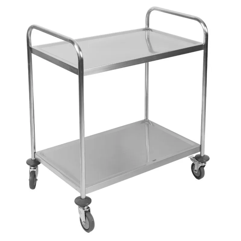 Chariot de Service Inox 2 Plateaux 860 x 540 x 950 mm, Carga 70 kg, 4 Rodízios, Restauração CHR