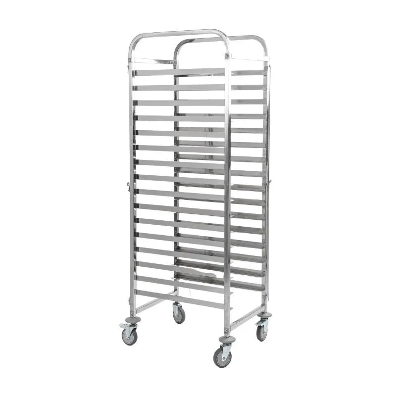 Carro Porta-tabuleiros Gastronorm GN 1/1 15 Níveis em Aço Inox com Rodas, Carro para Tabuleiros 380×550×1700 mm