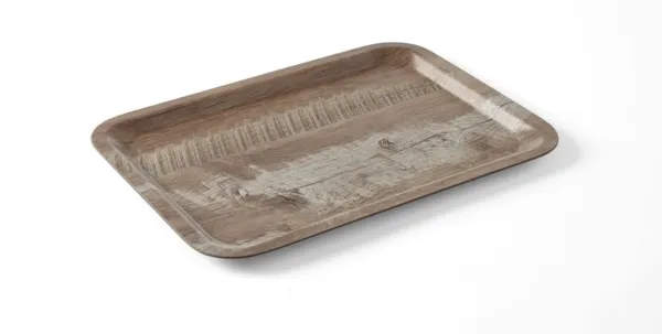 Tabuleiro de Serviço em Melamina Impresso Madeira Escura - 350 x 240 mm