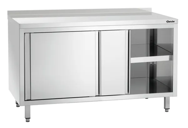 Móvel em inox com portas de correr, prateleira e respaldo - L 1400 mm