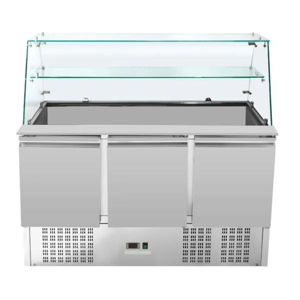 Saladette Refrigerada 3 Portas 368 L, Vitrine de Vidro, Cubas GN 1/1, 0/+10 °C, Inox, Frio Estático