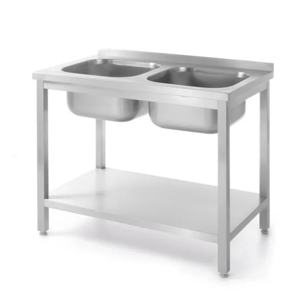 Bancada com 2 Cubas Kitchen Line com Prateleira - P 600 x L 1000 mm