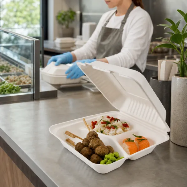 Lunch Box Bagasse 3 Compartimentos - Lote de 50