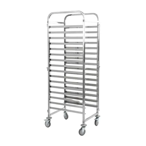 Carro Porta-tabuleiros Gastronorm GN 1/1 15 Níveis em Aço Inox com Rodas, Carro para Tabuleiros 380×550×1700 mm